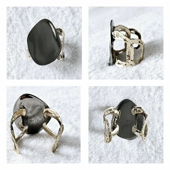 ALEXIS BITTAR liquid-molten rocky disk link Swarovski crystal bracelet cuff $435 - Picture 5 of 12